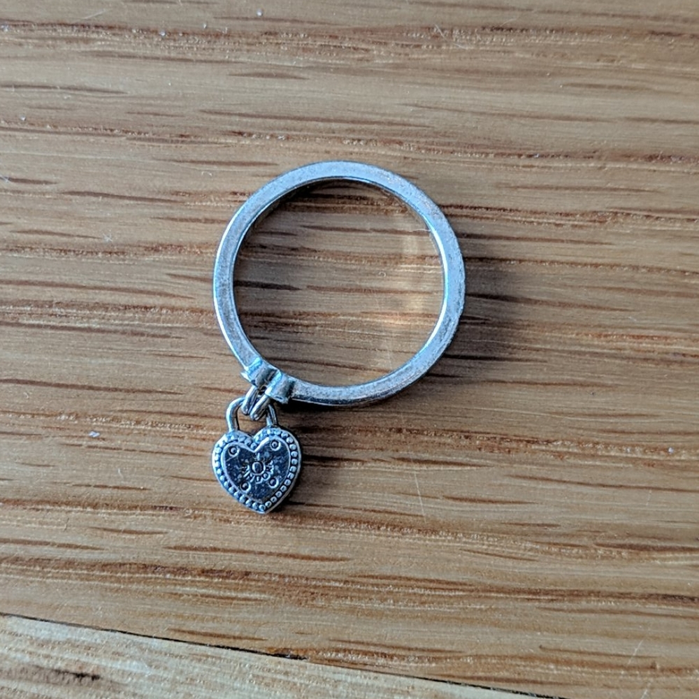 Sterling silver dangle heart ring, size 5